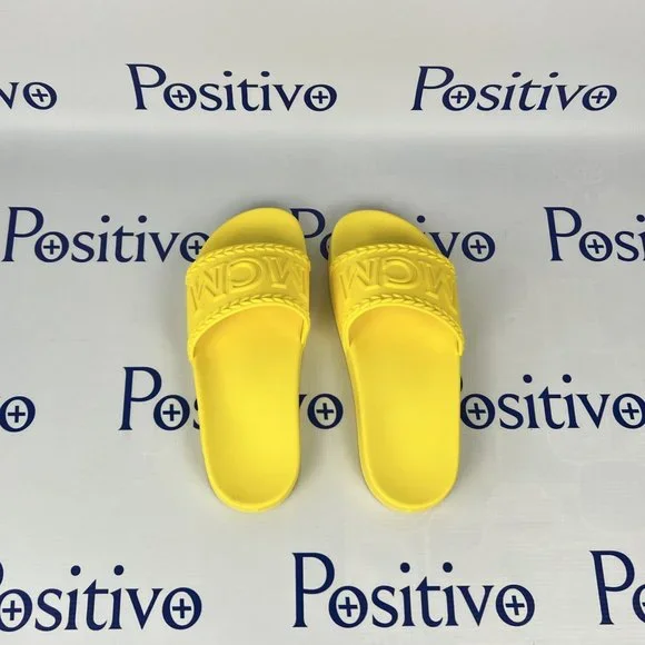 MCM Womens Yellow Big Logo Rubber Slides US 7 EU 37 - Picture 5 of 7